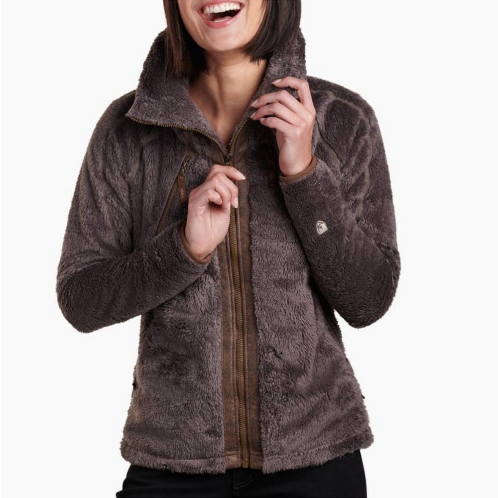 Kuhl brown fluffy zip up jacket, optional hoodie